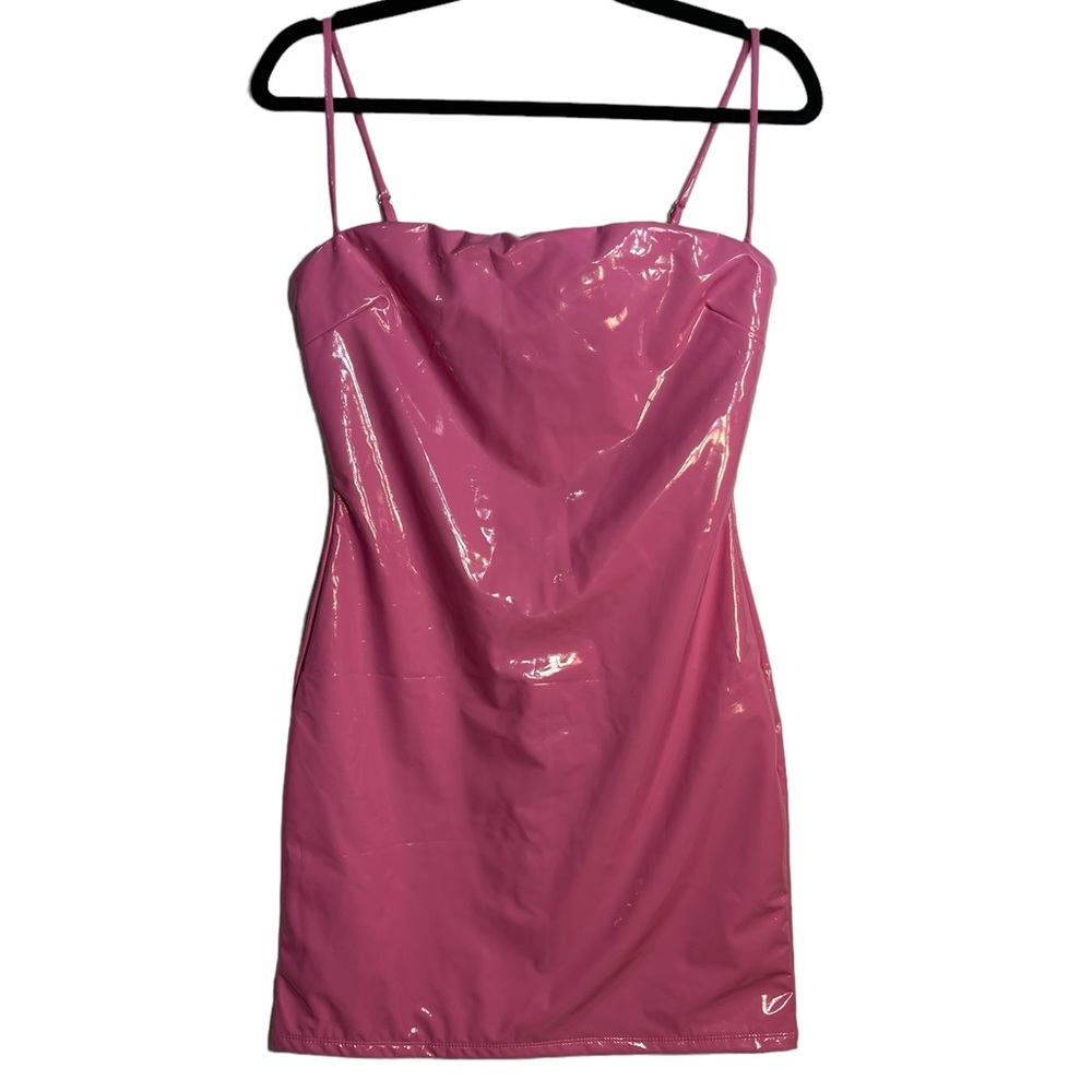 naked wardrobe Bubblegum Pink Vinyl Tube Dress, Size Large NWOT